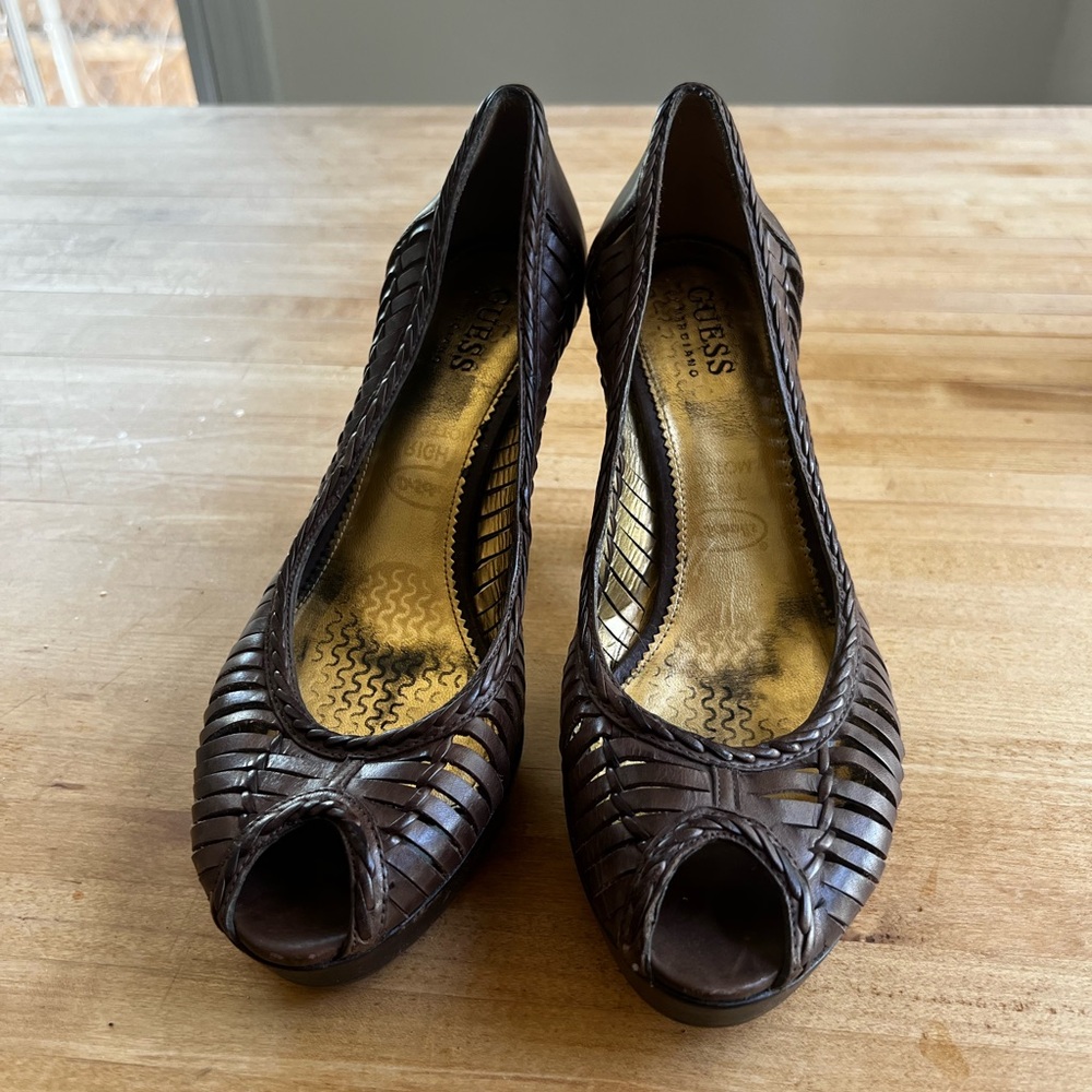 Guess Women's Brown Peep Toe Shoes